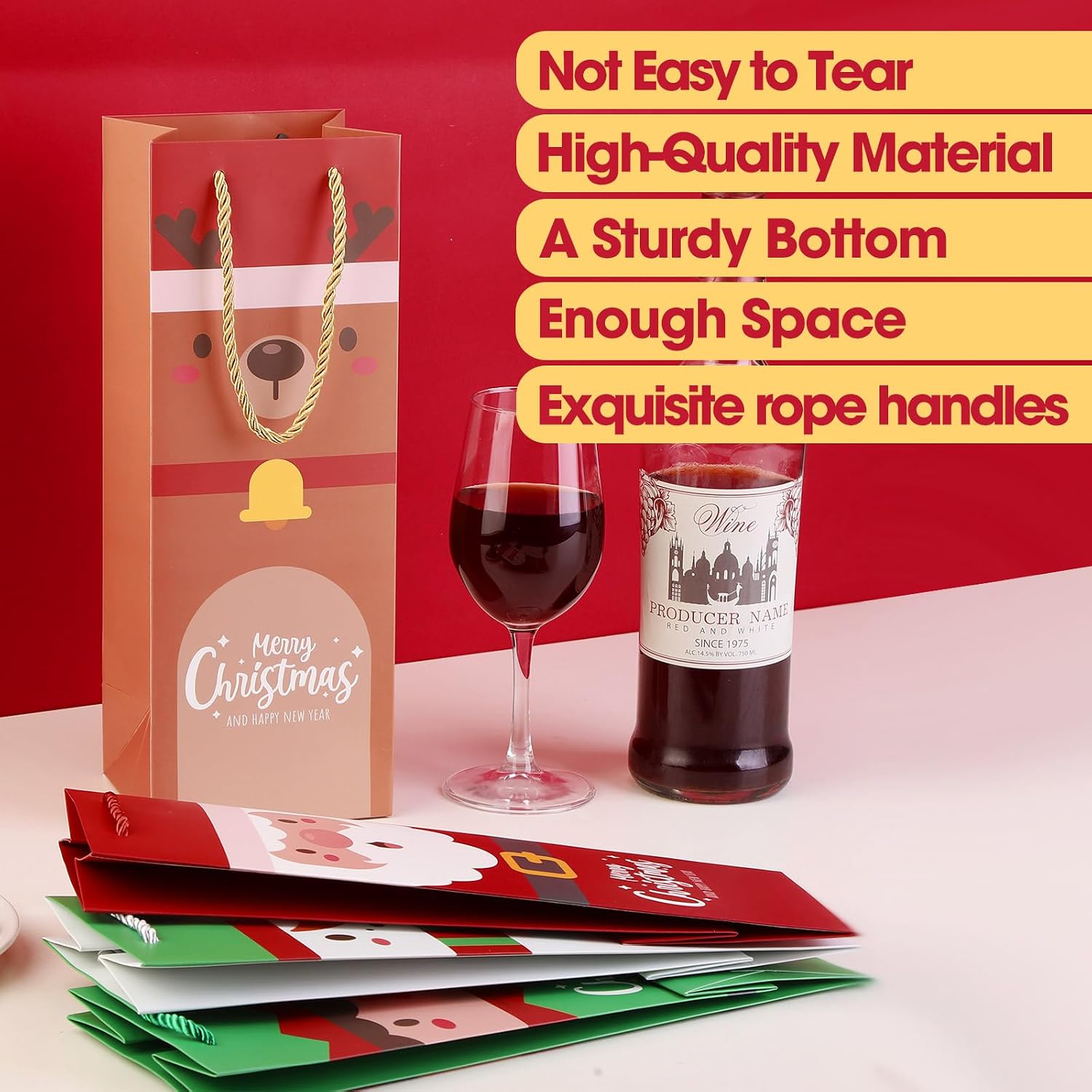 Christmas Wine Bottle Gift Bags with Handles, 12-Pack — photo 2