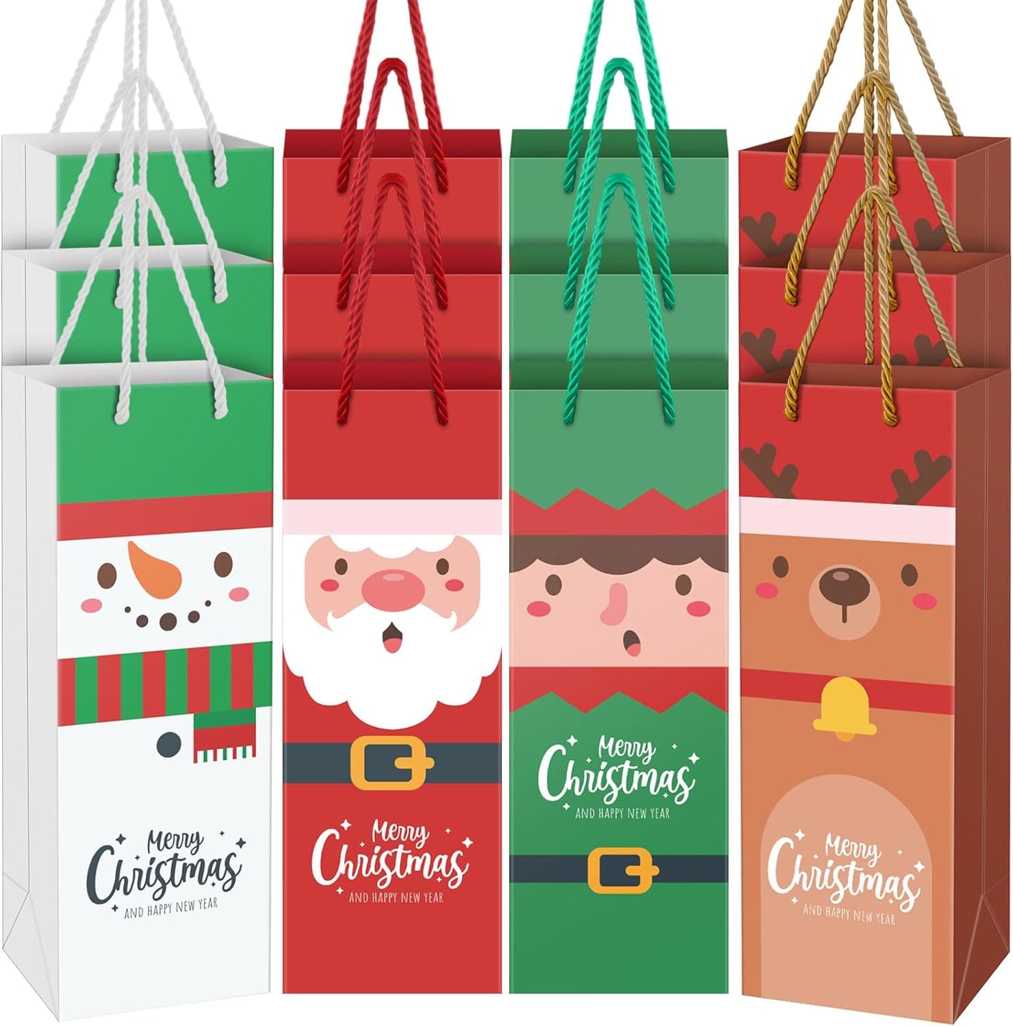 Christmas Wine Bottle Gift Bags with Handles, 12-Pack