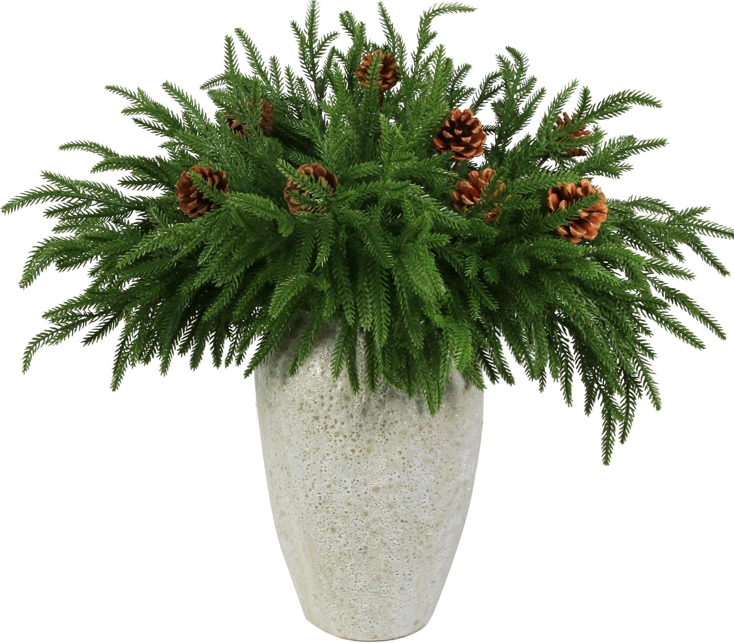 Artificial Norfolk Pine Branches with Pine Cones, 18 in, 12-Pack