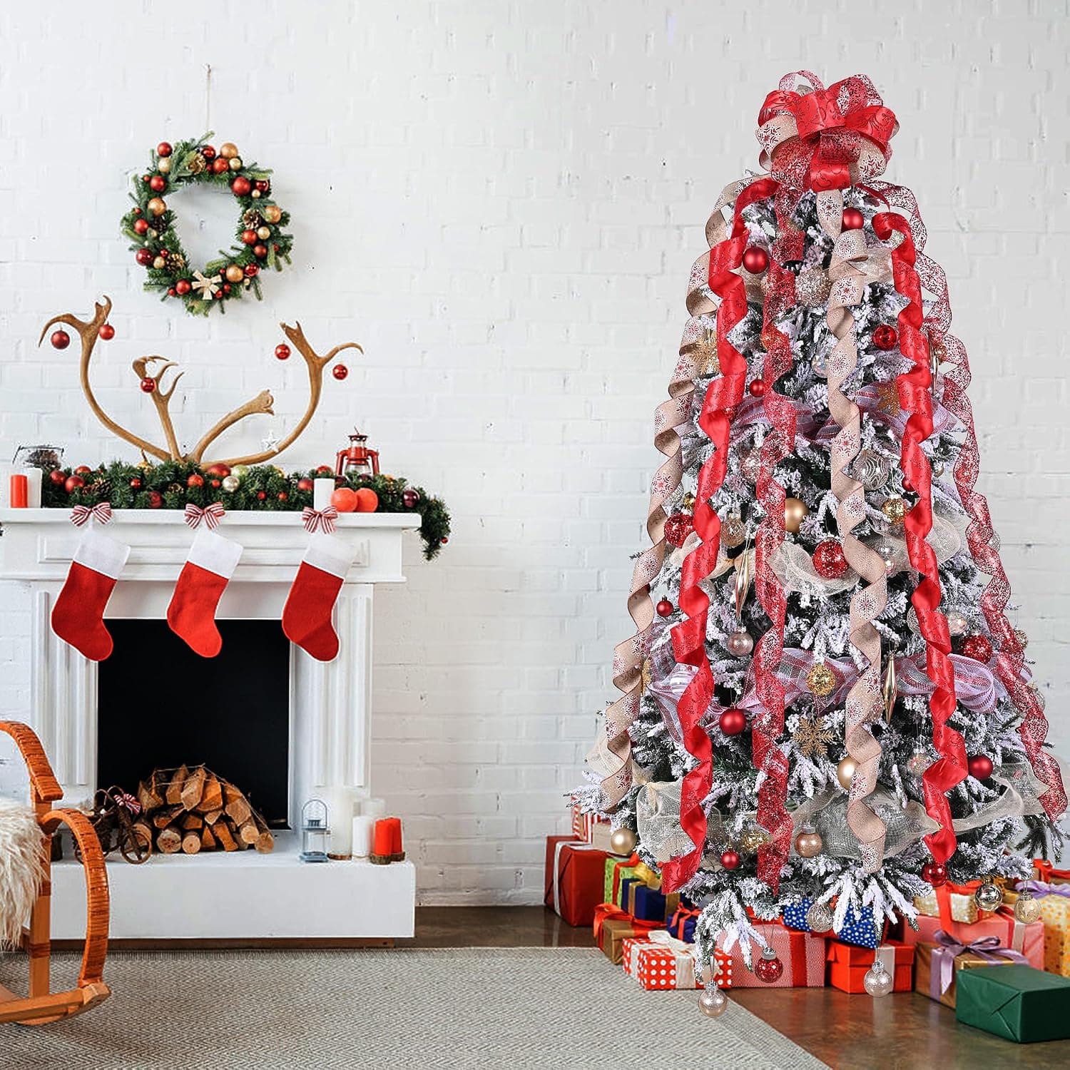 Red Snowflake Glitter Christmas Tree Topper Bow, 11 in — photo 2