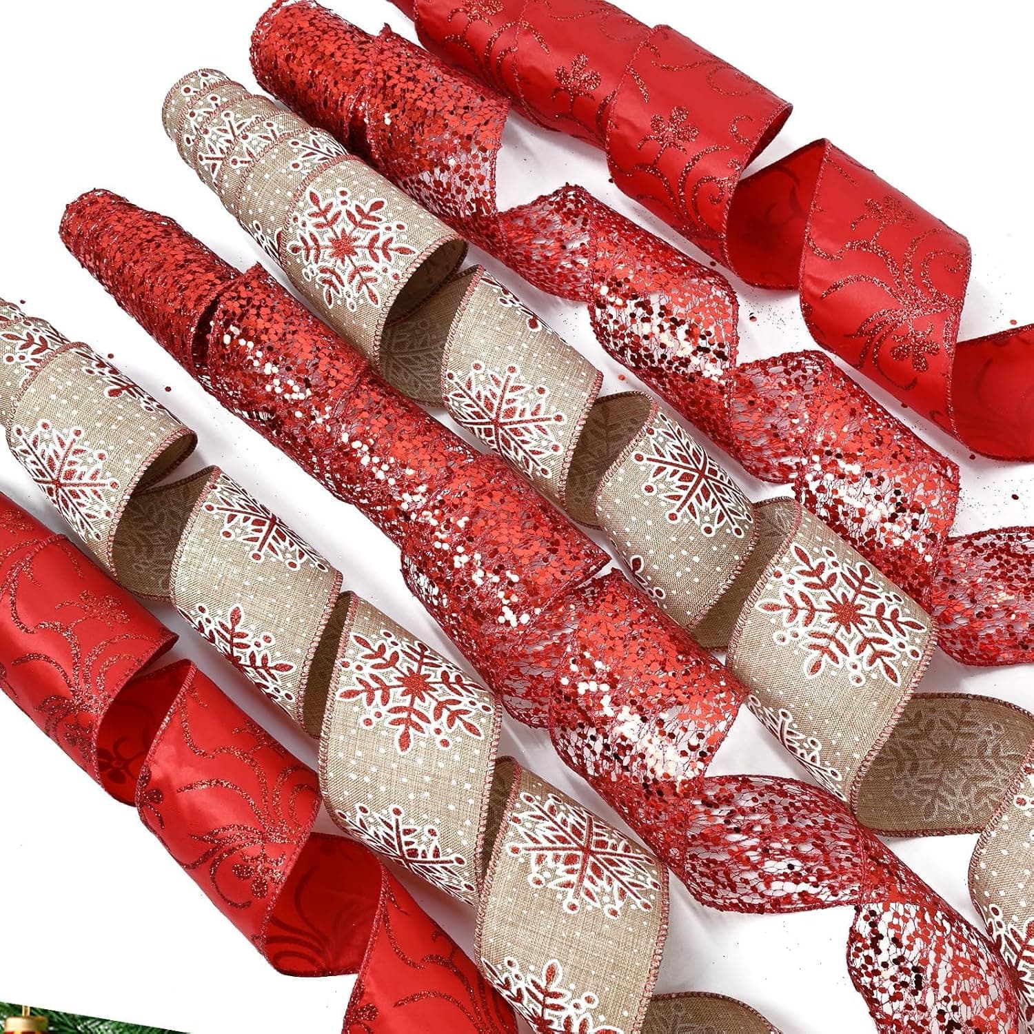 Red Snowflake Glitter Christmas Tree Topper Bow, 11 in