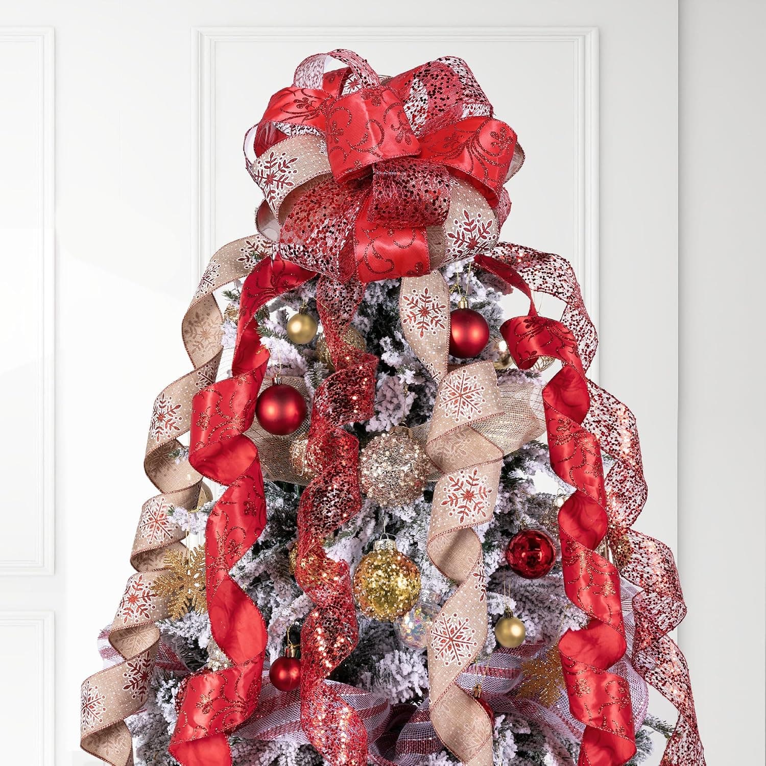Red Snowflake Glitter Christmas Tree Topper Bow, 11 in — photo 3