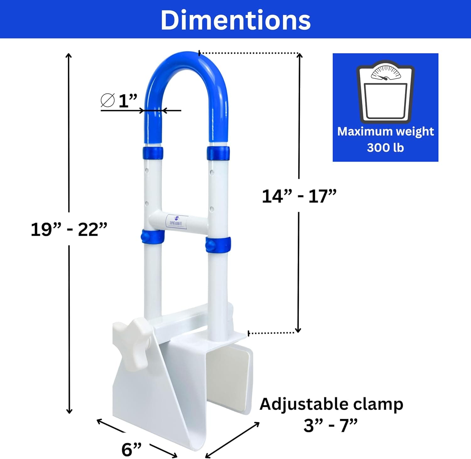 Adjustable Clamp-On Bathtub Grab Bar Handle — photo 3