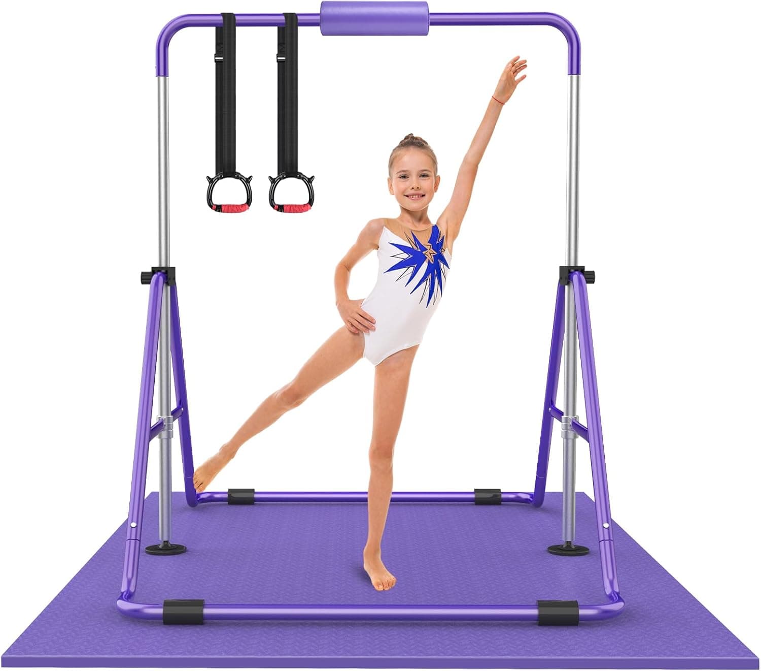 Kids Gymnastics Bar with 5 Adjustable Heights, Purple