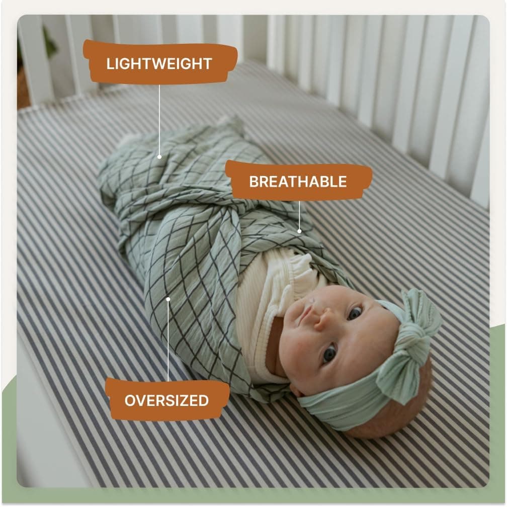 Muslin Swaddle Blankets, 100% Cotton, Sage, 3-Pack — photo 2