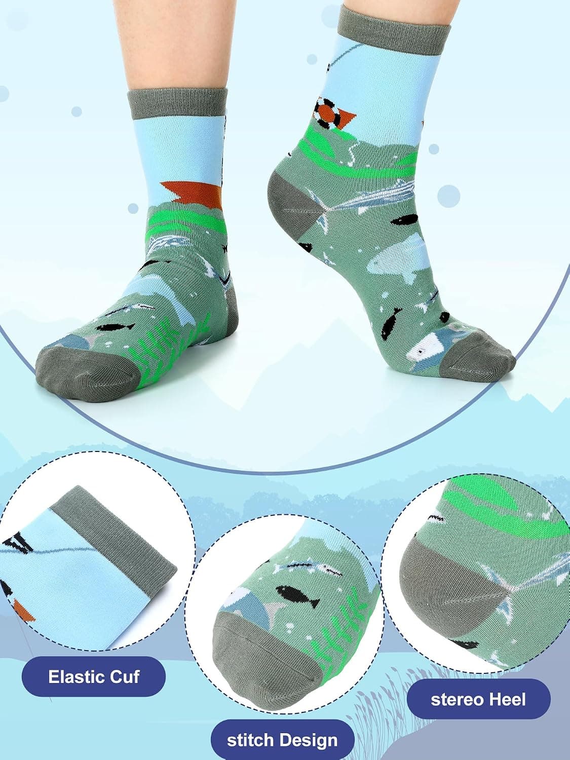 Men's Novelty Fishing Crew Socks, 16 Pairs