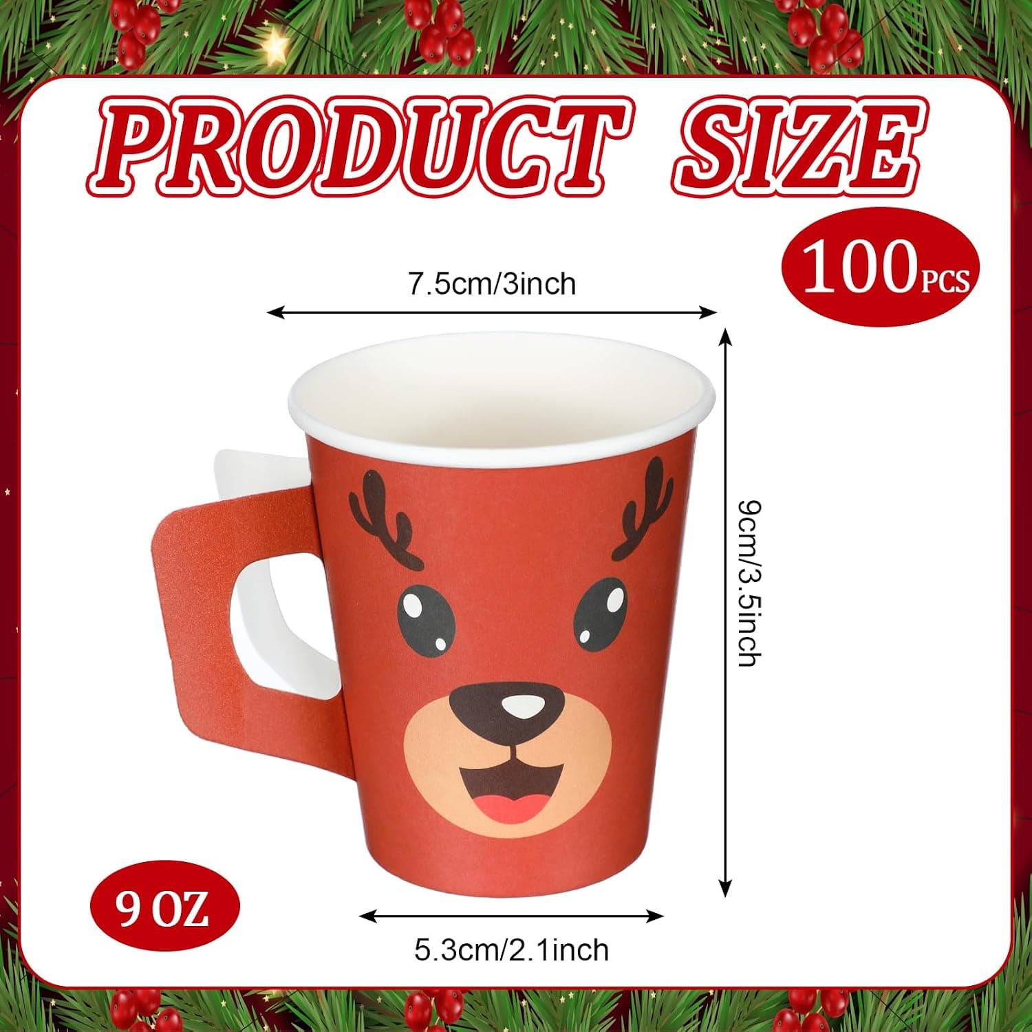 Christmas Reindeer Paper Coffee Cups with Handles, 100-Pack — photo 3