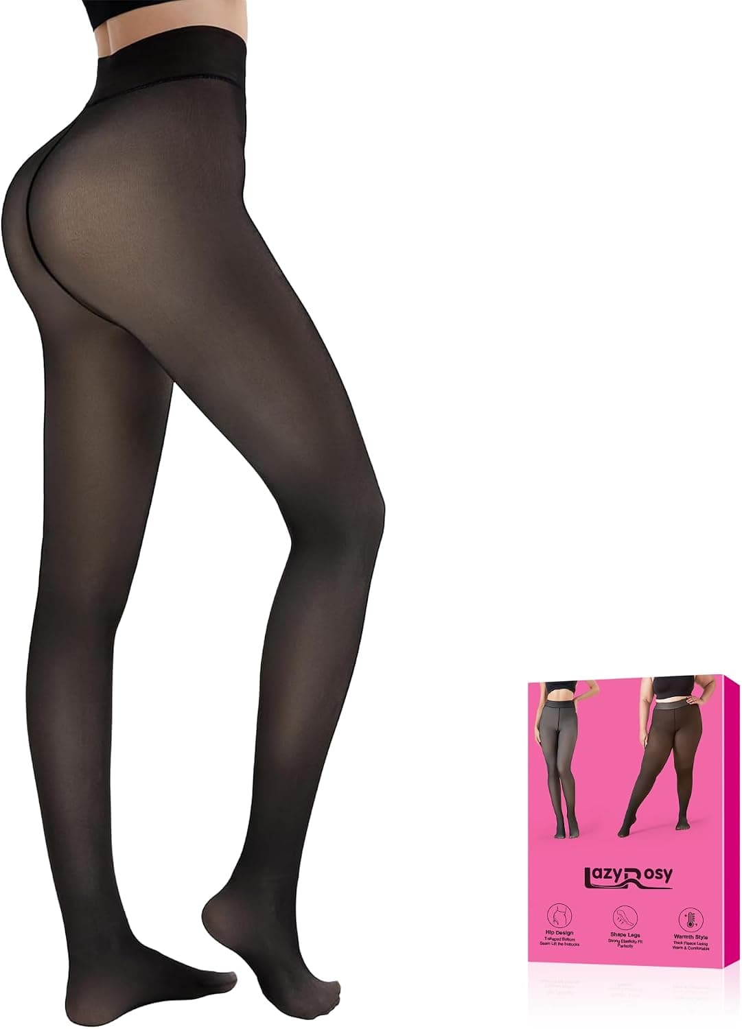 Women's Fleece Lined Sheer Tights, Black