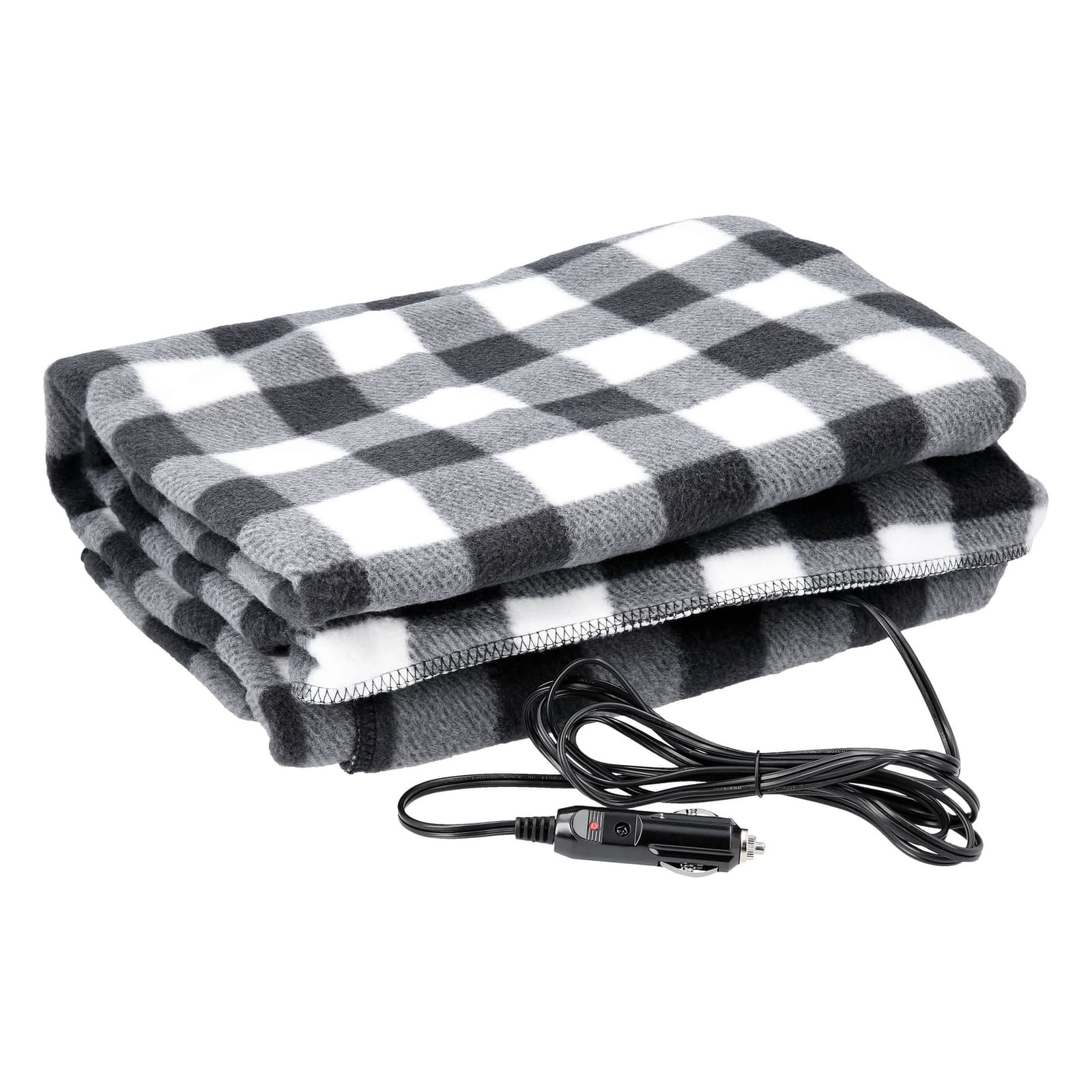 12V Heated Car Blanket, 96 in Cord, Black Plaid — photo 2