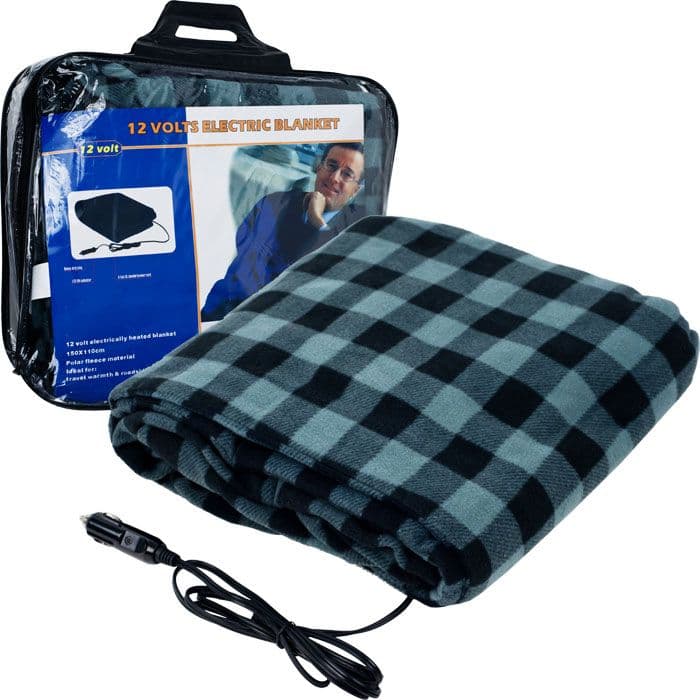 12V Heated Car Blanket, 96 in Cord, Black Plaid — photo 3