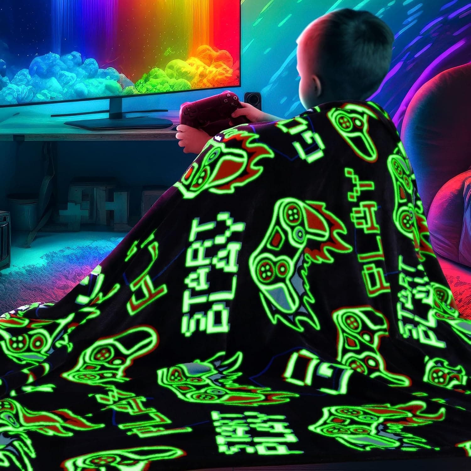 Glow in the Dark Video Gaming Fleece Throw Blanket — photo 2