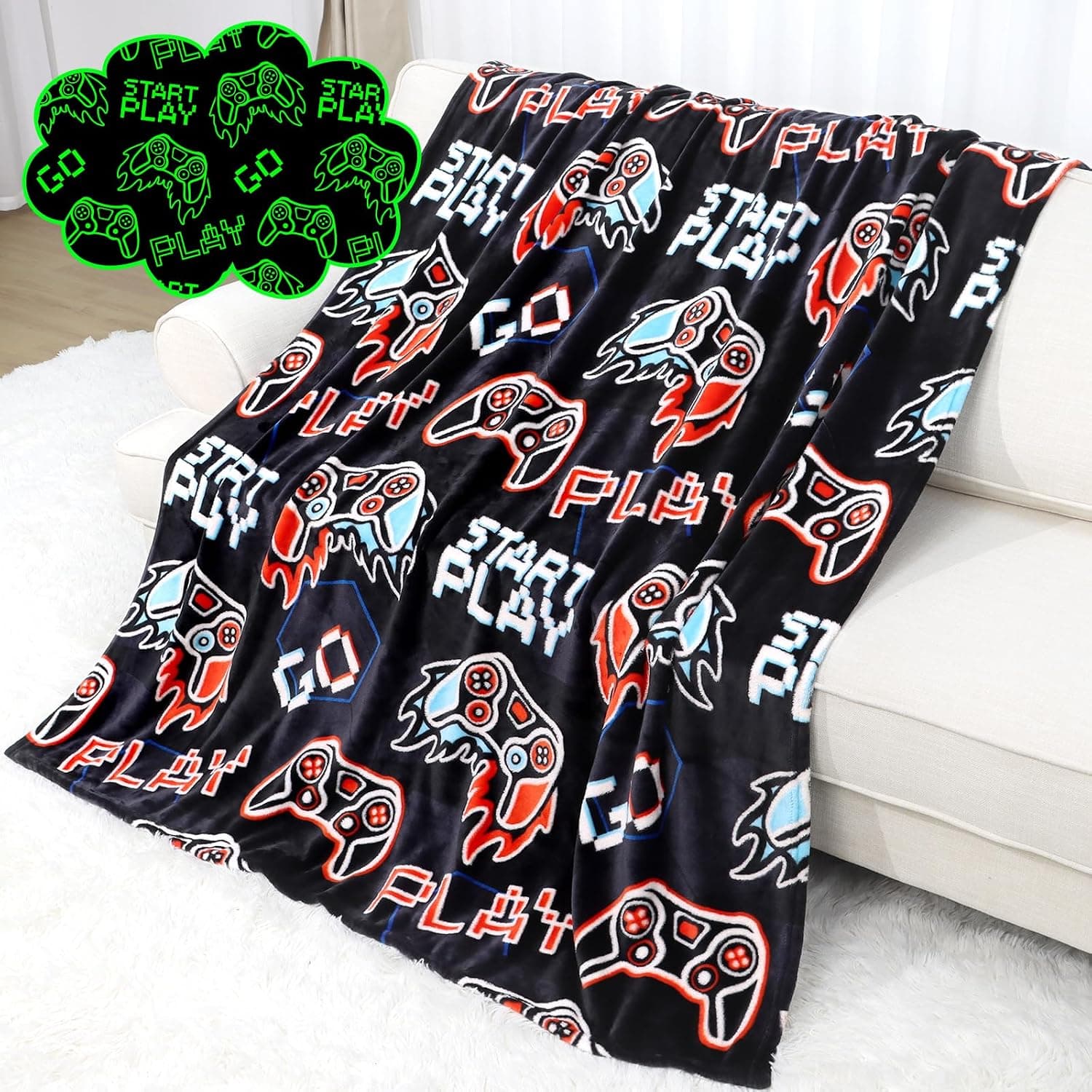 Glow in the Dark Video Gaming Fleece Throw Blanket
