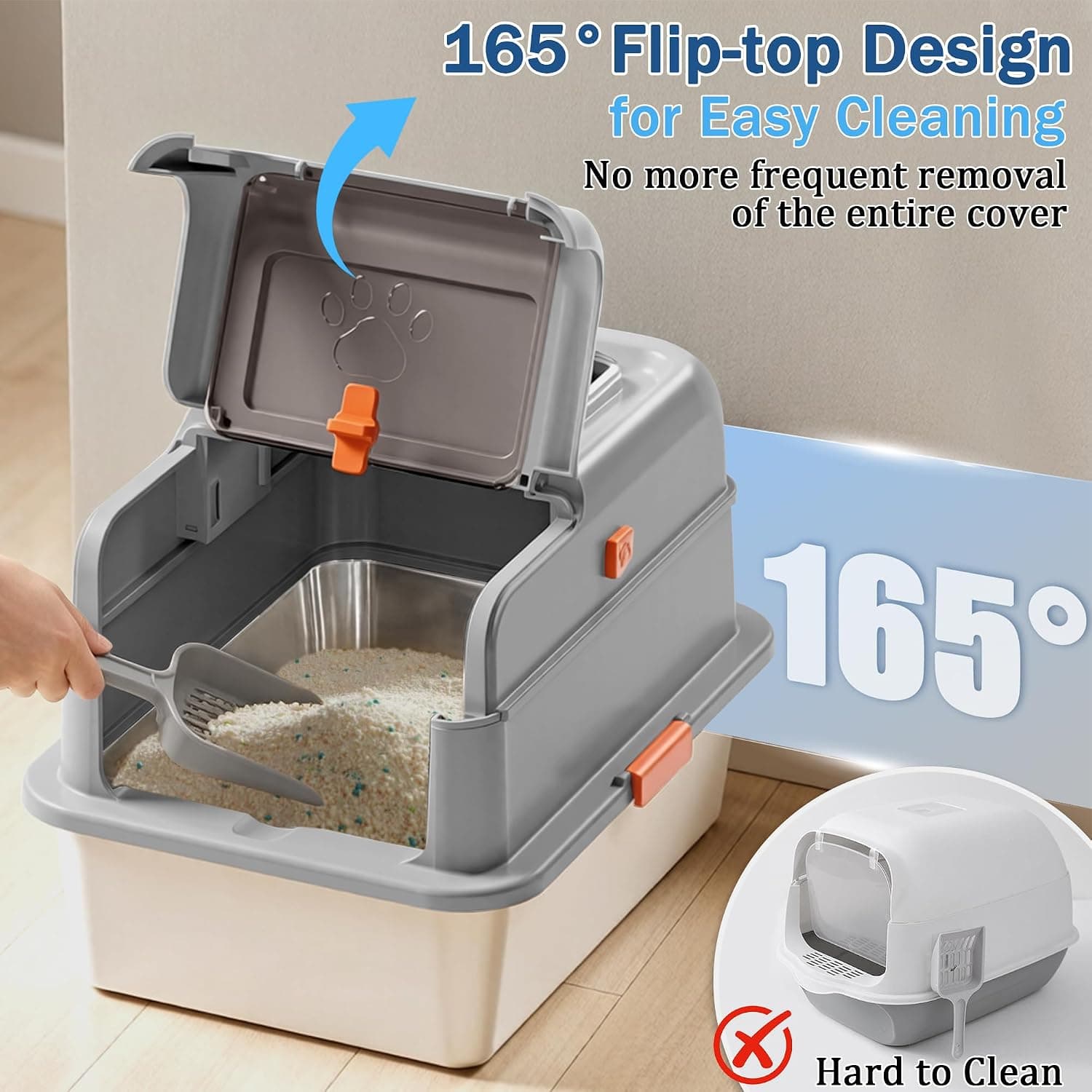 Stainless Steel Covered Cat Litter Box with Lid — photo 2