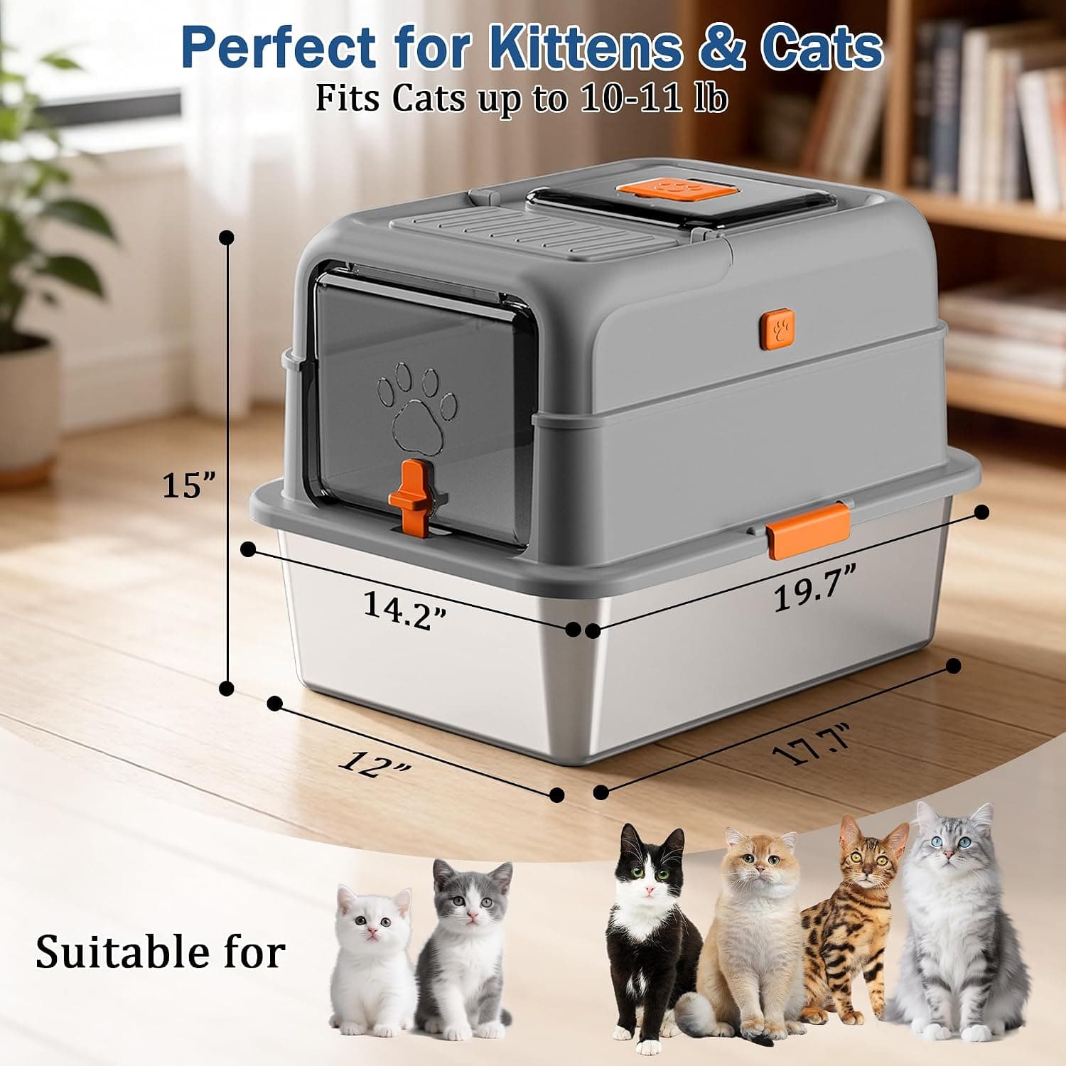 Stainless Steel Covered Cat Litter Box with Lid — photo 3
