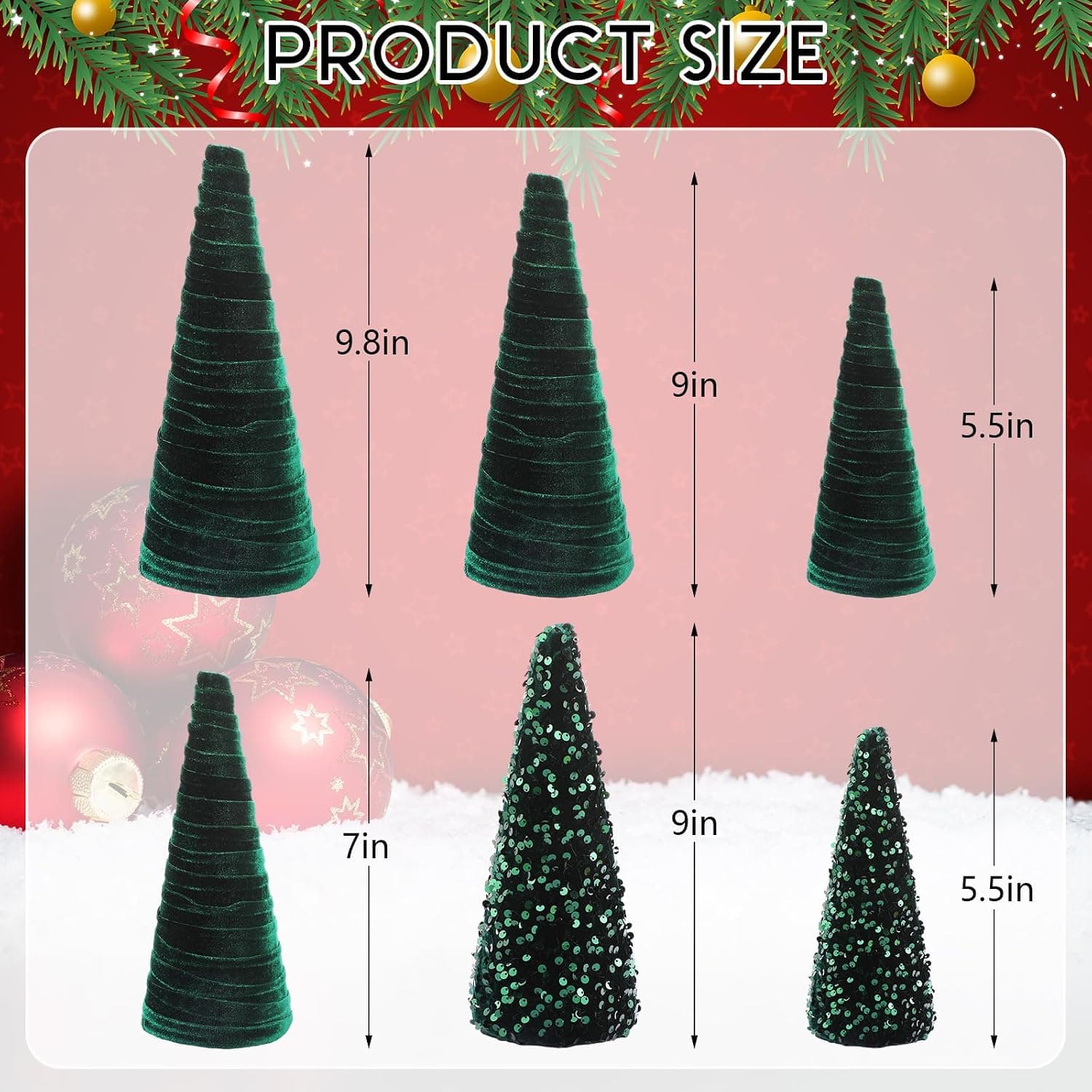 Velvet Christmas Tree Decor Set, Green, 6 Pieces — photo 2