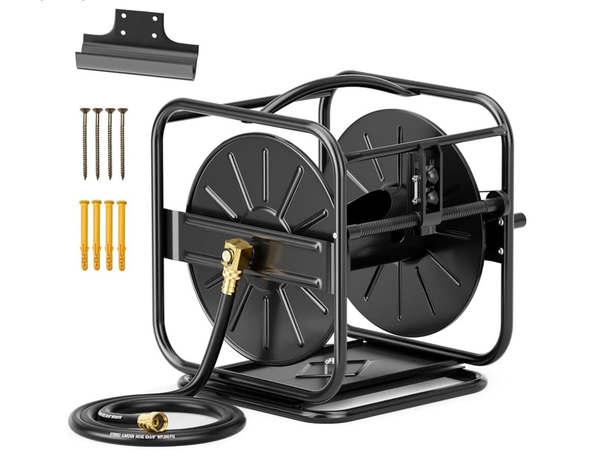 Heavy Duty Garden Hose Reel with 360° Swivel Base