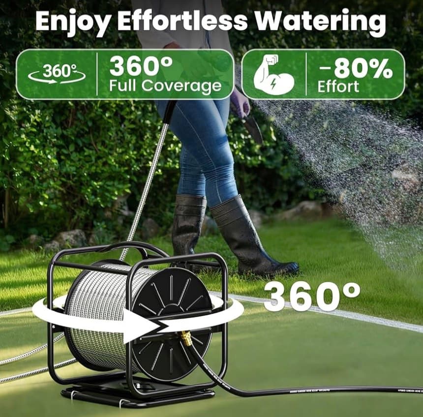 Heavy Duty Garden Hose Reel with 360° Swivel Base — photo 2