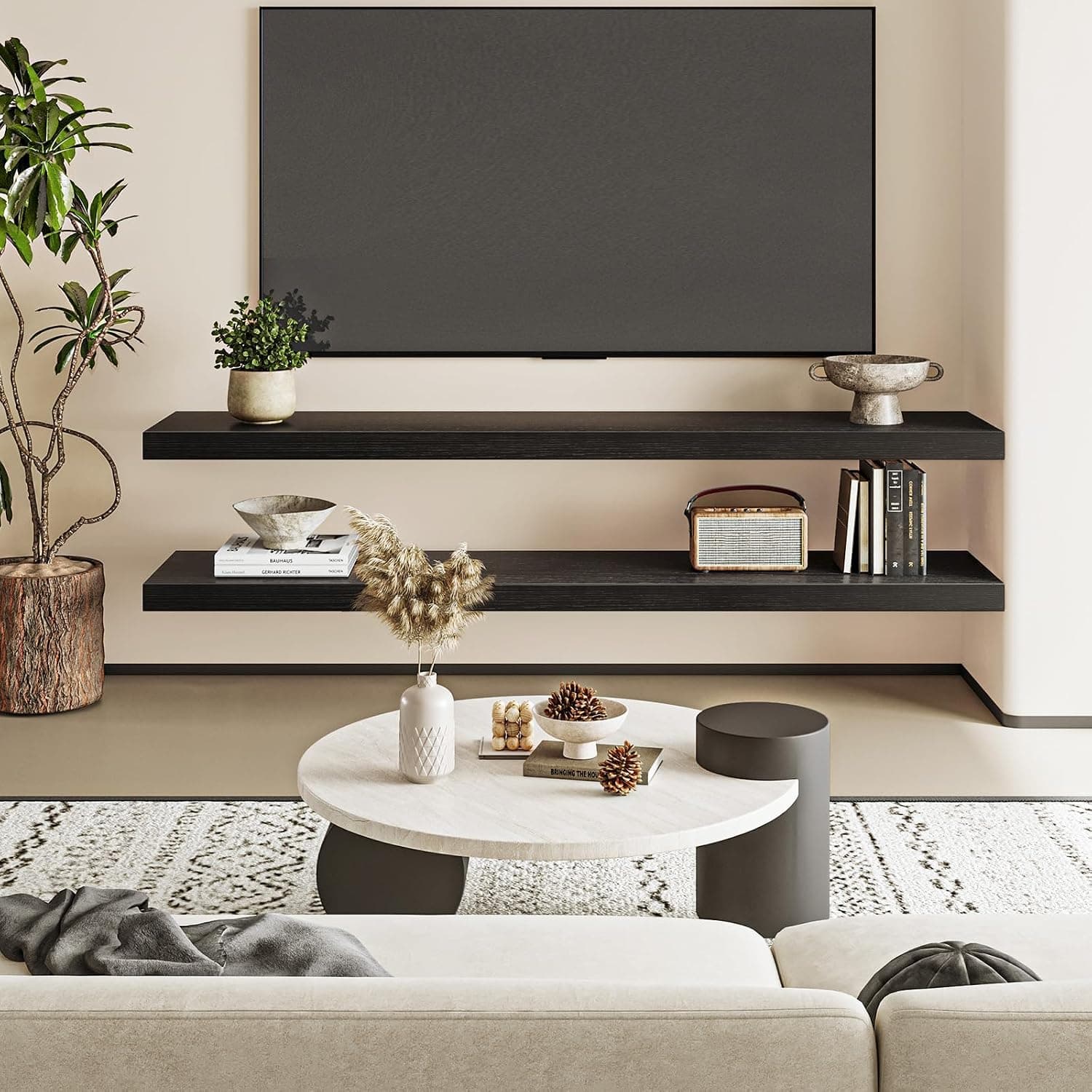 Floating Wall Shelves, 47.2 in, Black, Set of 2 — photo 2