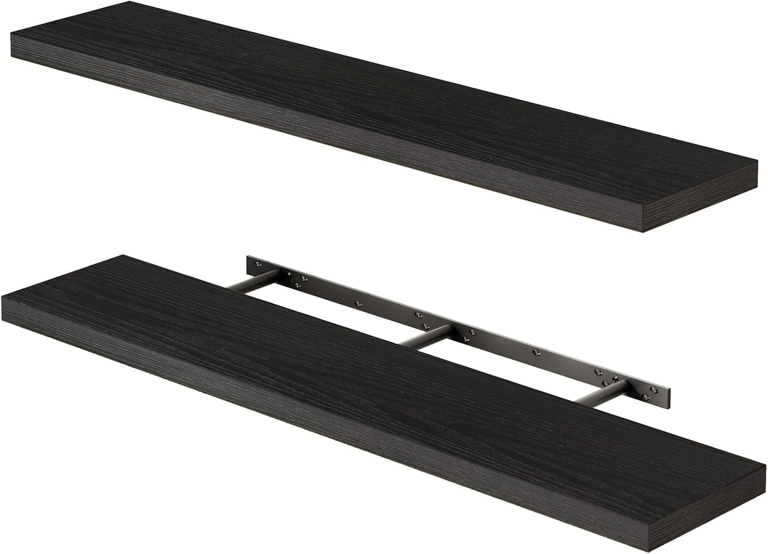 Floating Wall Shelves, 47.2 in, Black, Set of 2
