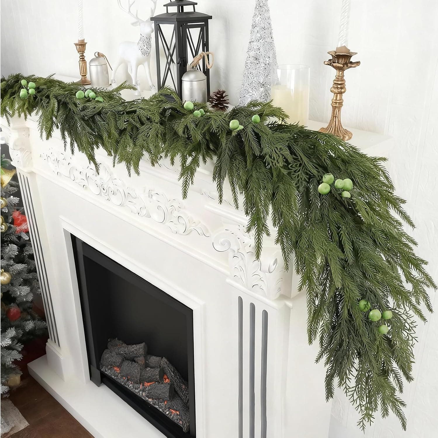 Norfolk Pine Cedar Christmas Garland with Berries, 9 ft