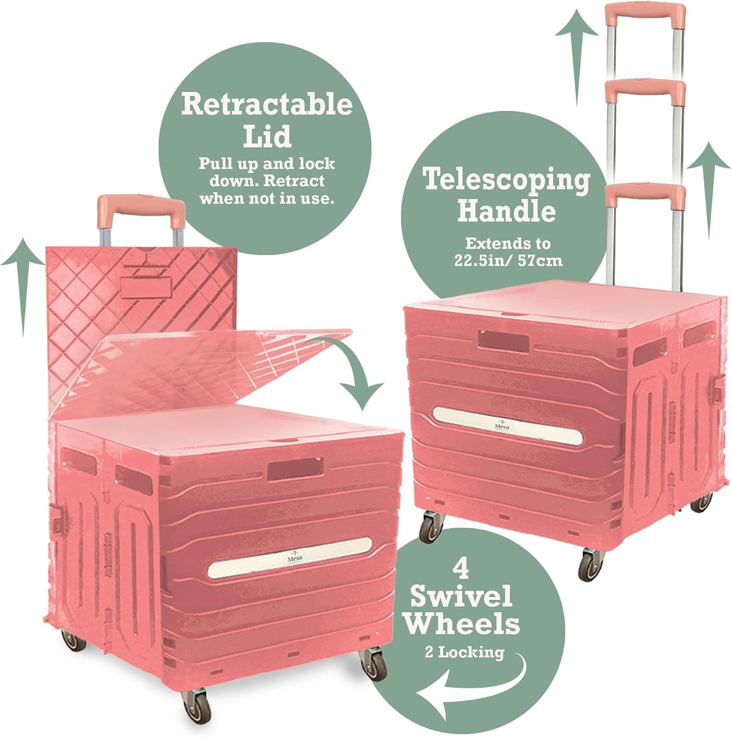 Collapsible Folding Utility Cart with Wheels, Pink — photo 3