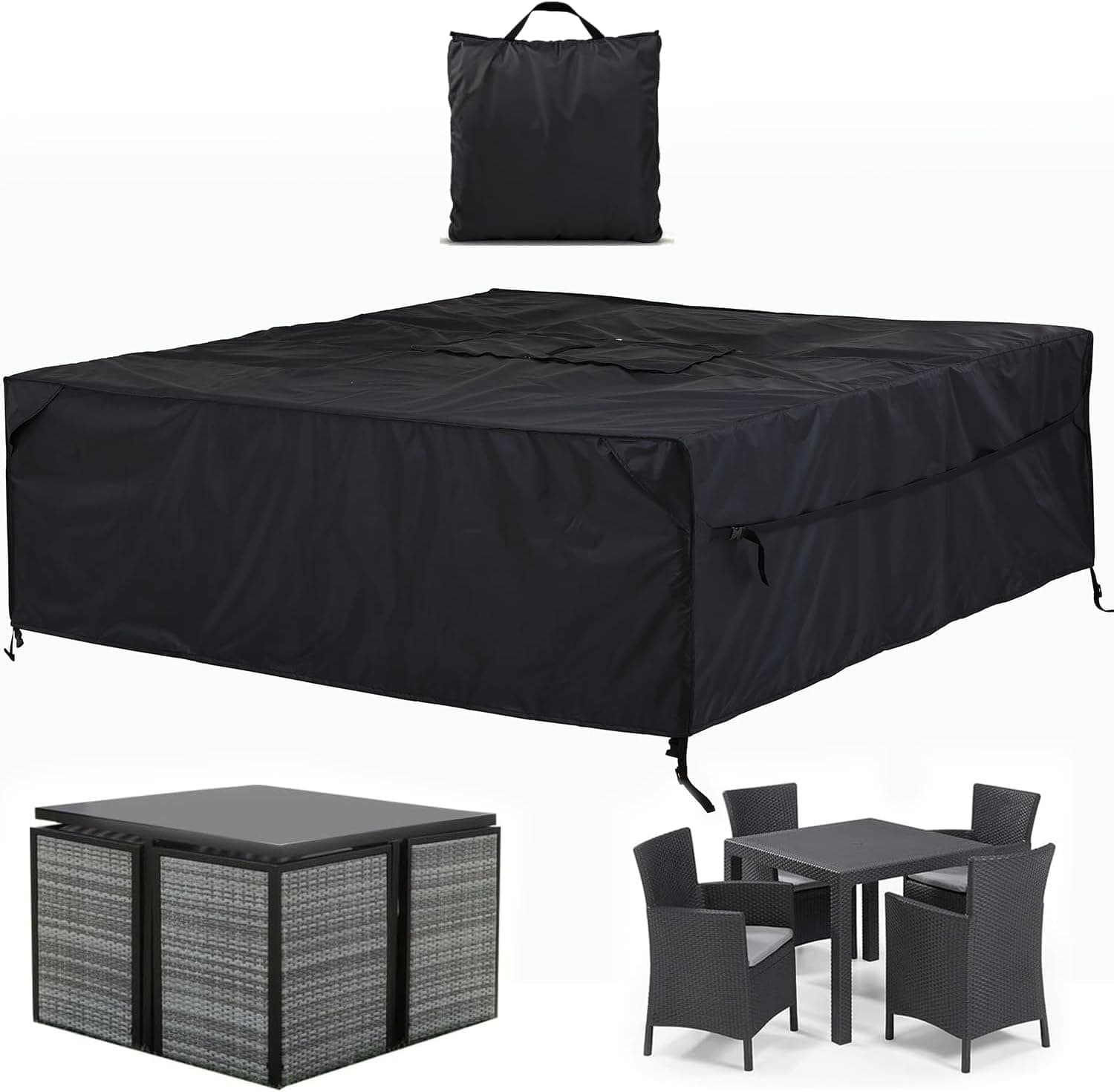 Waterproof Patio Table Cover for 4-Seat Dining Set, Black, with Bag