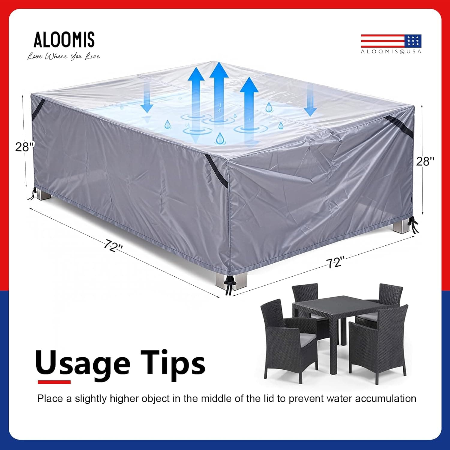 Waterproof Patio Table Cover for 4-Seat Dining Set, Black, with Bag — photo 3