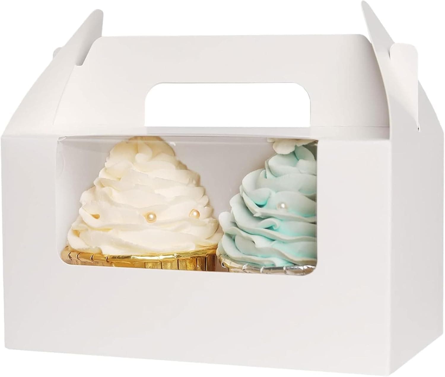 Cupcake Boxes with Inserts, Holds 2, 6.5 x 3.6 x 3.5 in, White, 100-Pack