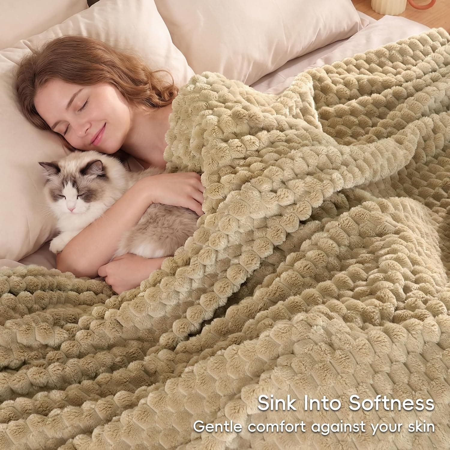 Fleece Blanket, Queen 90 x 90 in, 340GSM, Khaki — photo 3