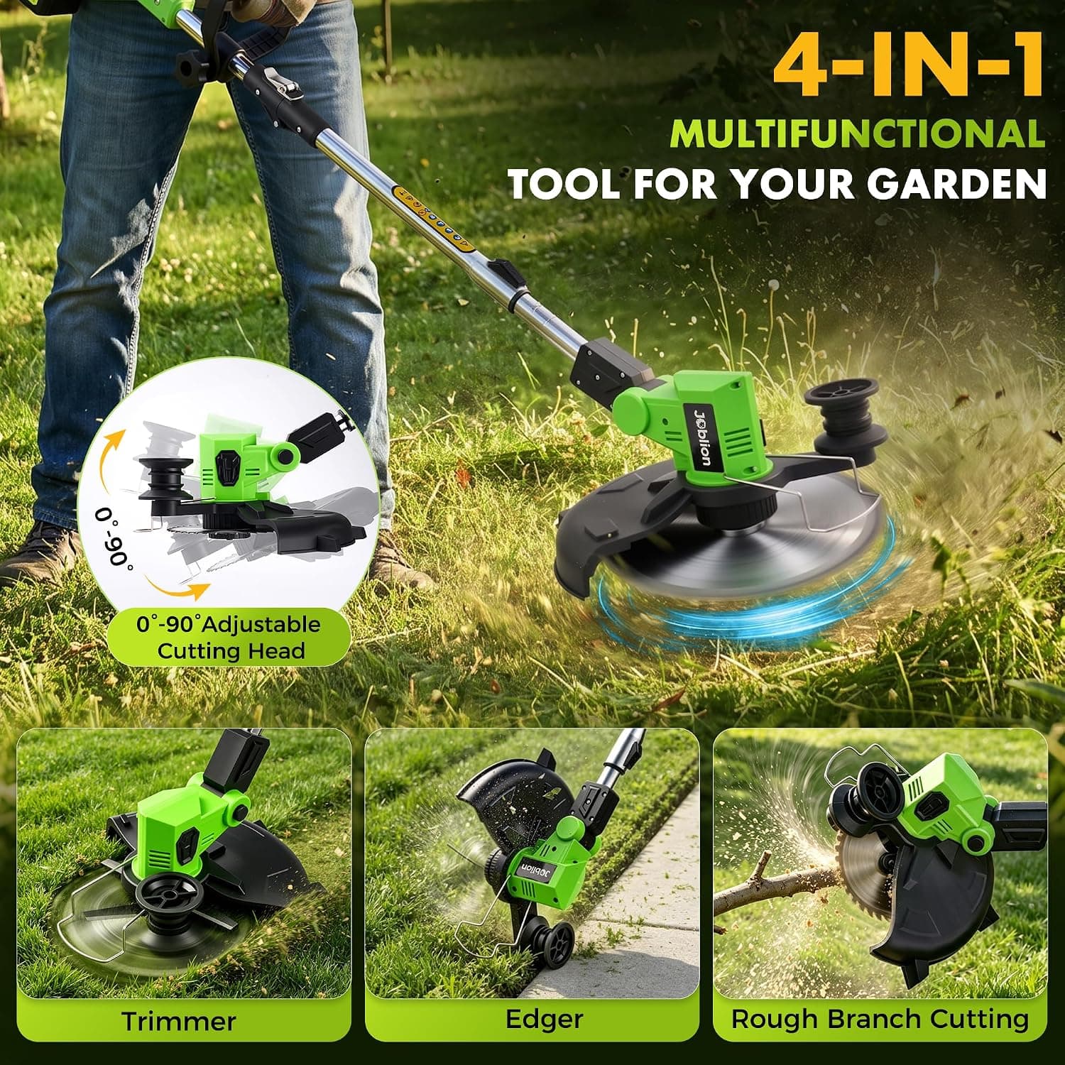 Cordless Weed Wacker, 20000RPM Battery Powered Weed Eater with Wheels — photo 3