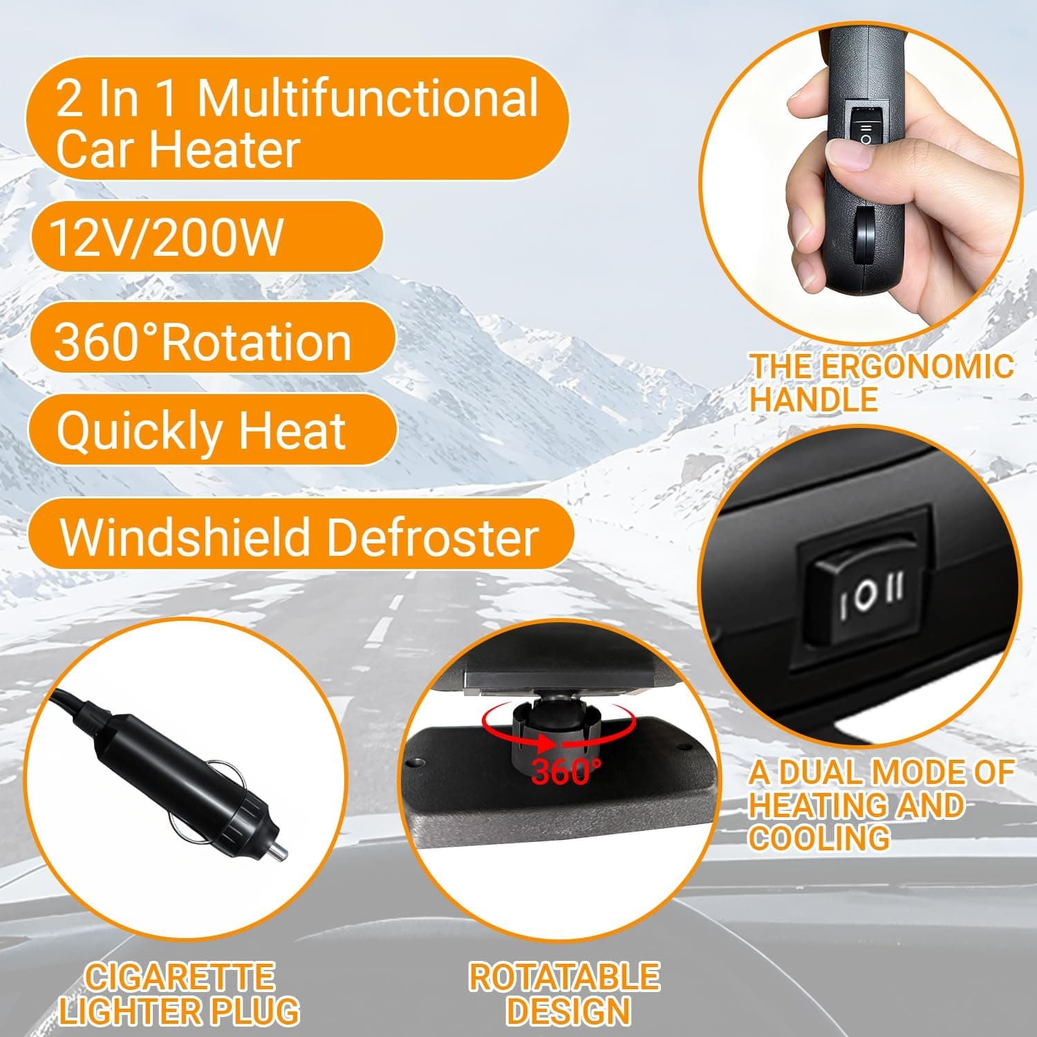 12V 200W Car Heater and Fan, Portable Dual Mode Defroster — photo 2