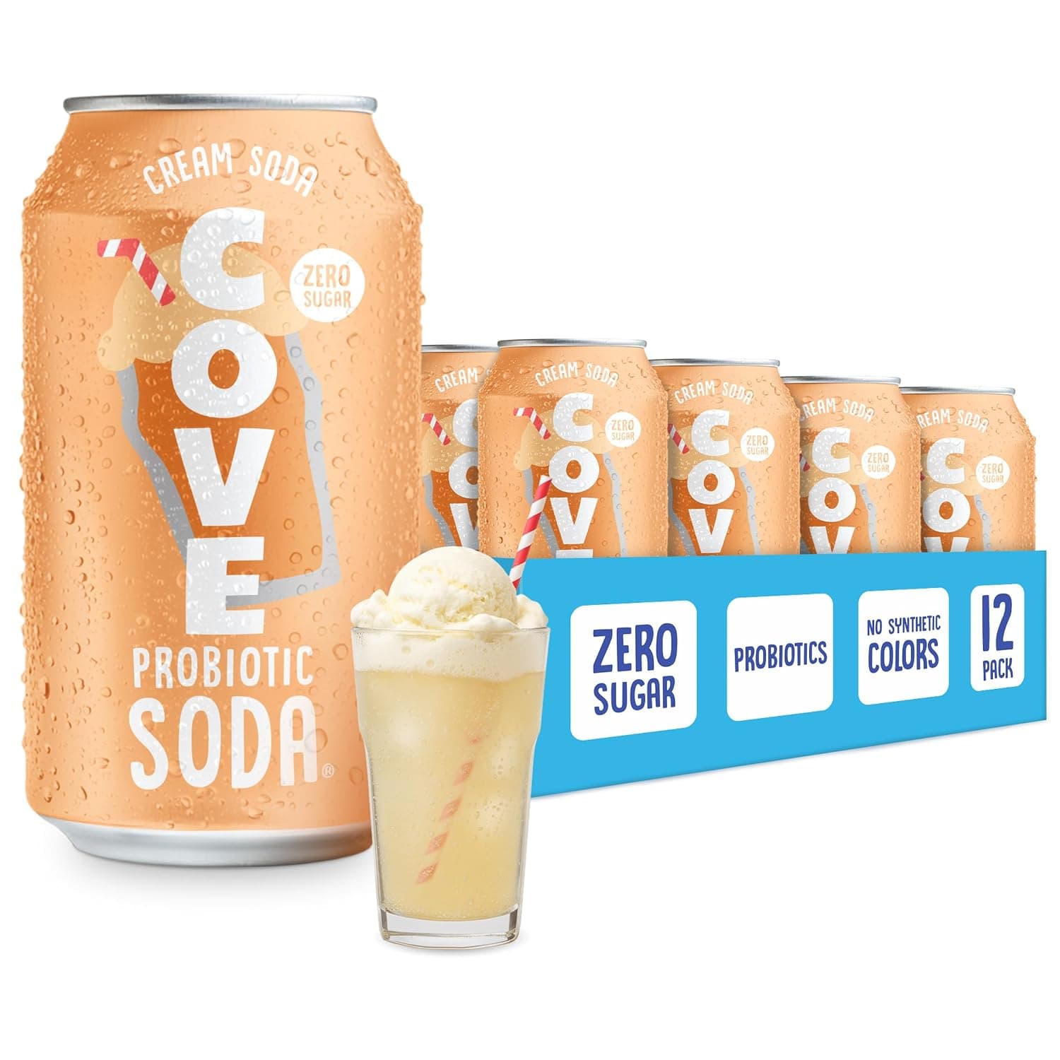 Cream Soda Probiotic Soda Drink, Zero Sugar Healthy Soda Alt, 12 Pack