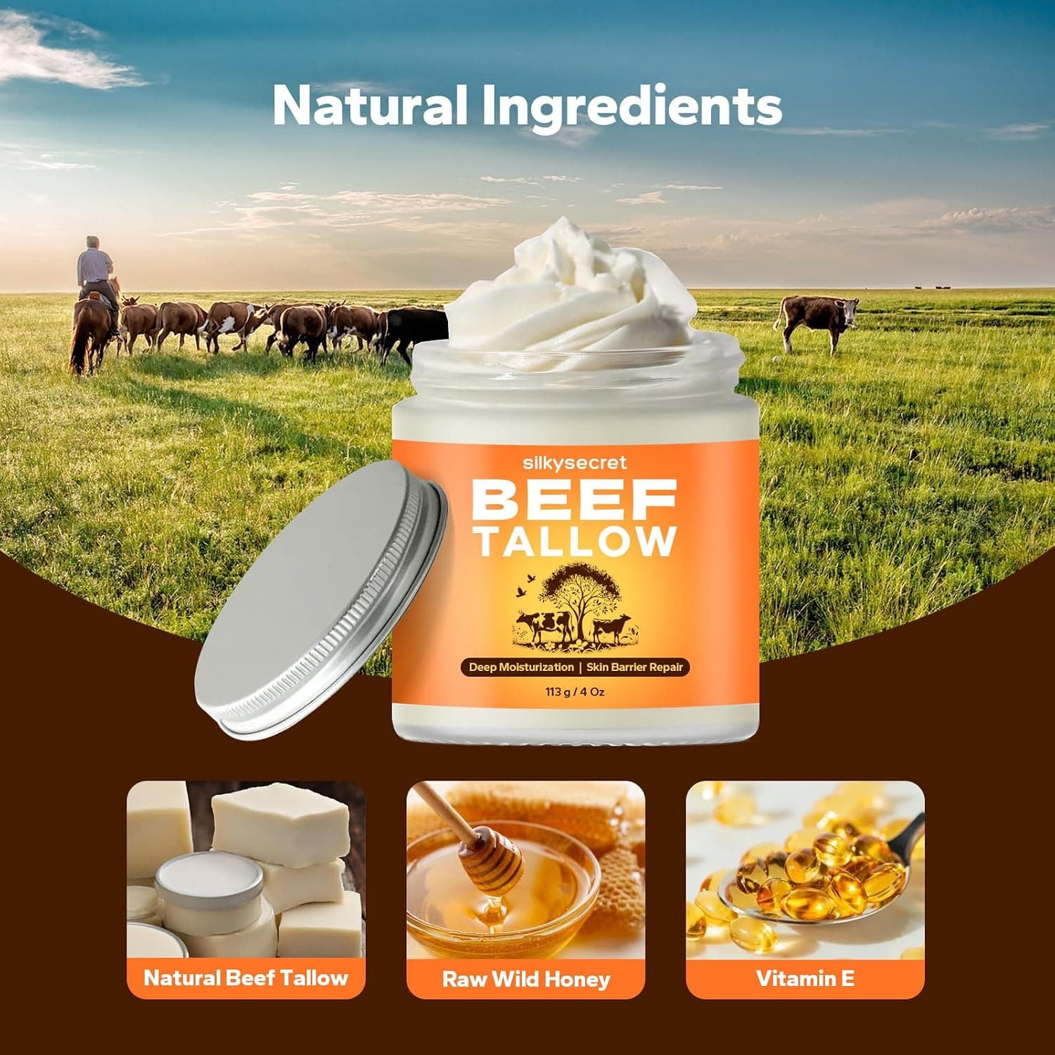 (3x) SilkySecret Beef Tallow for Face & Body (4 Oz) — photo 3