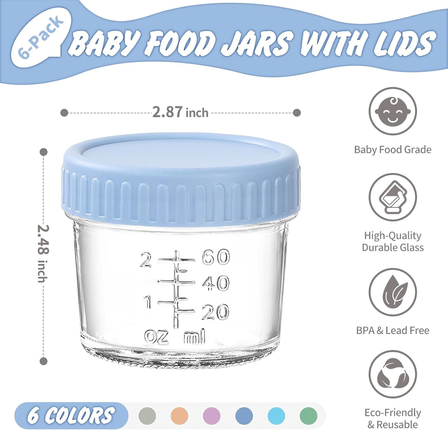 6 pcs  Baby Food Storage Containers 4 Oz Small Glass Jars with Lids 2 pack 12 total  — photo 2