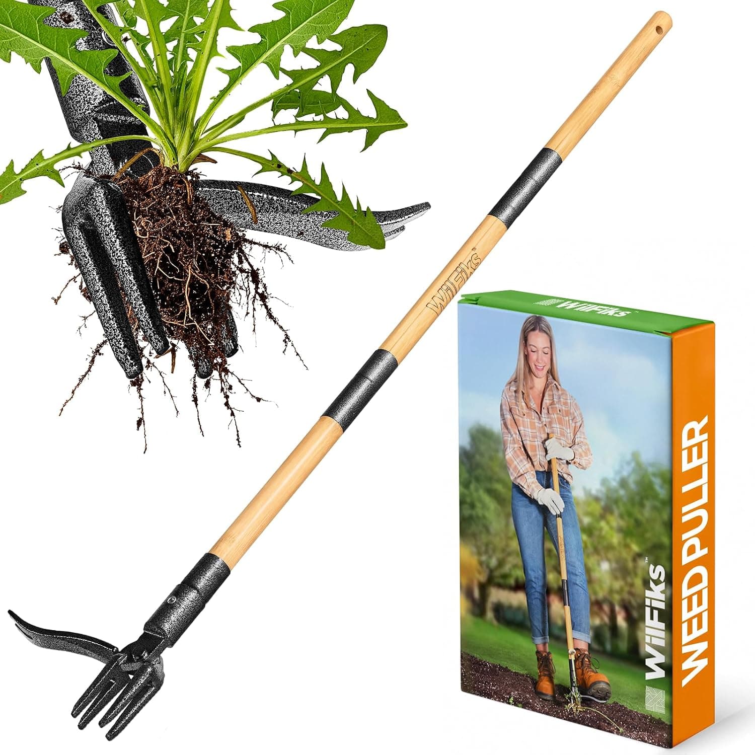 Weed Puller Tool, Stand Up Heavy Duty Weed Remover Tool with Long Handle