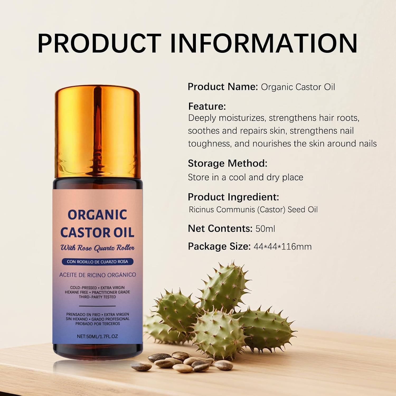 2 Pcs Organic Castor Oil with Rose Quartz Roller — photo 2