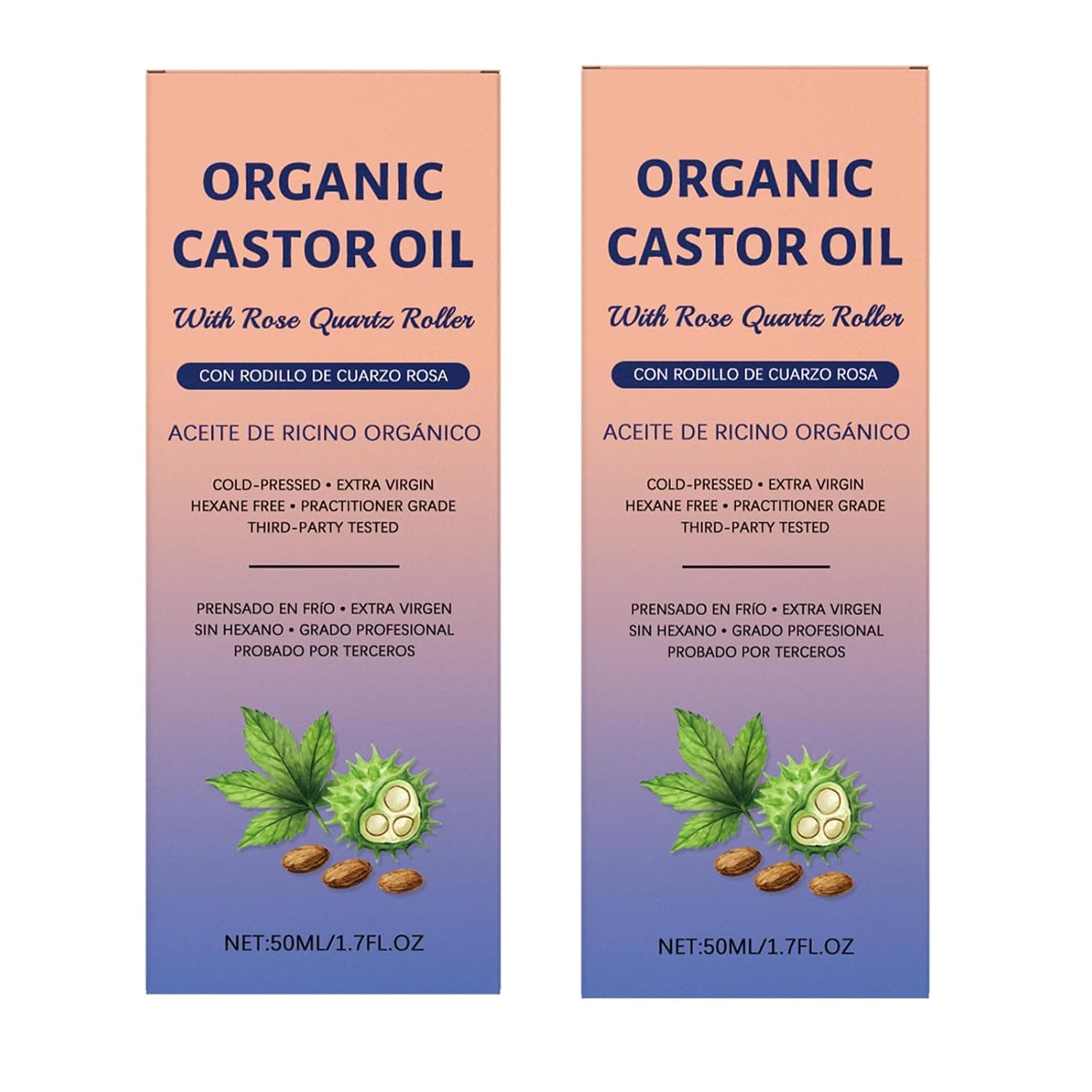 2 Pcs Organic Castor Oil with Rose Quartz Roller