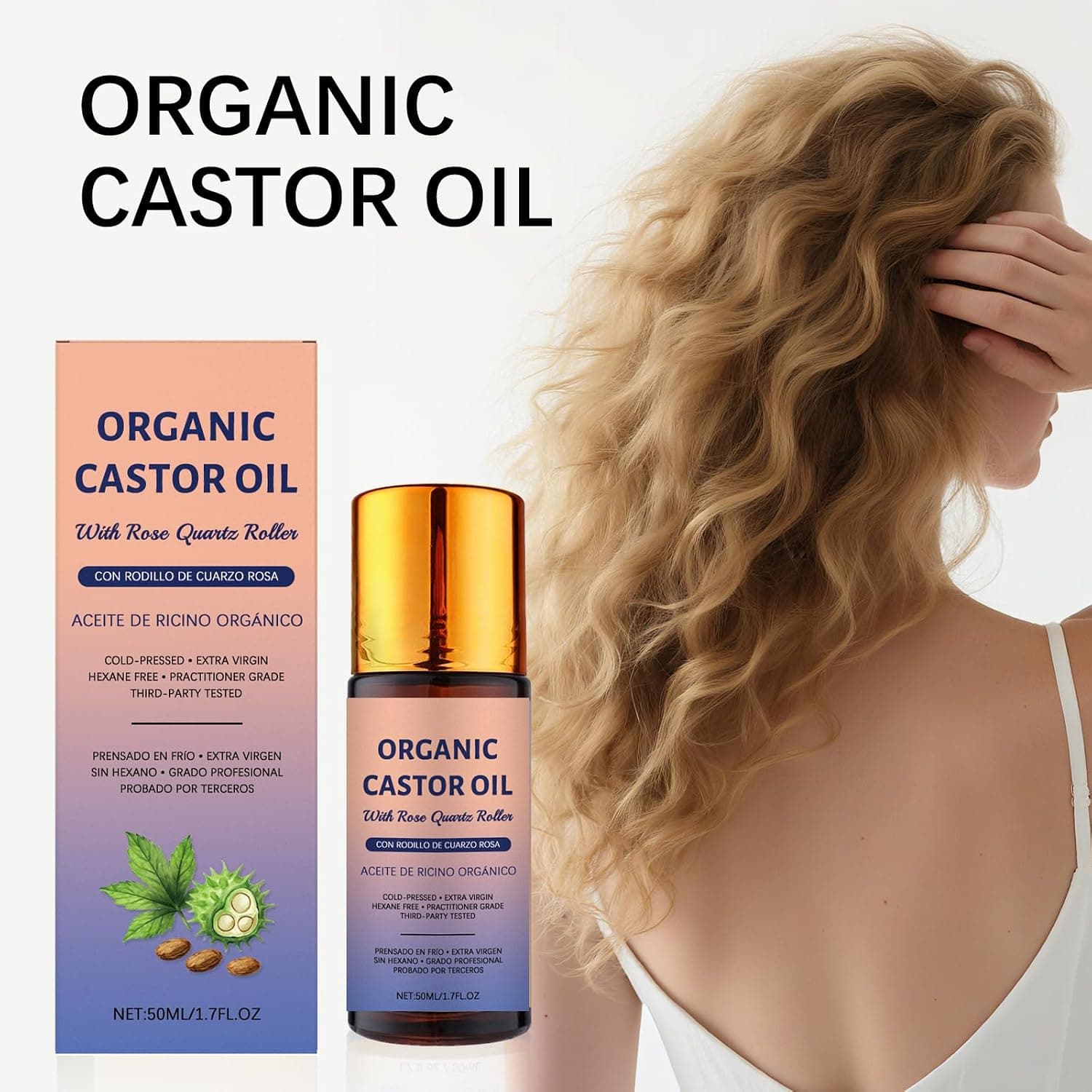 2 Pcs Organic Castor Oil with Rose Quartz Roller — photo 3
