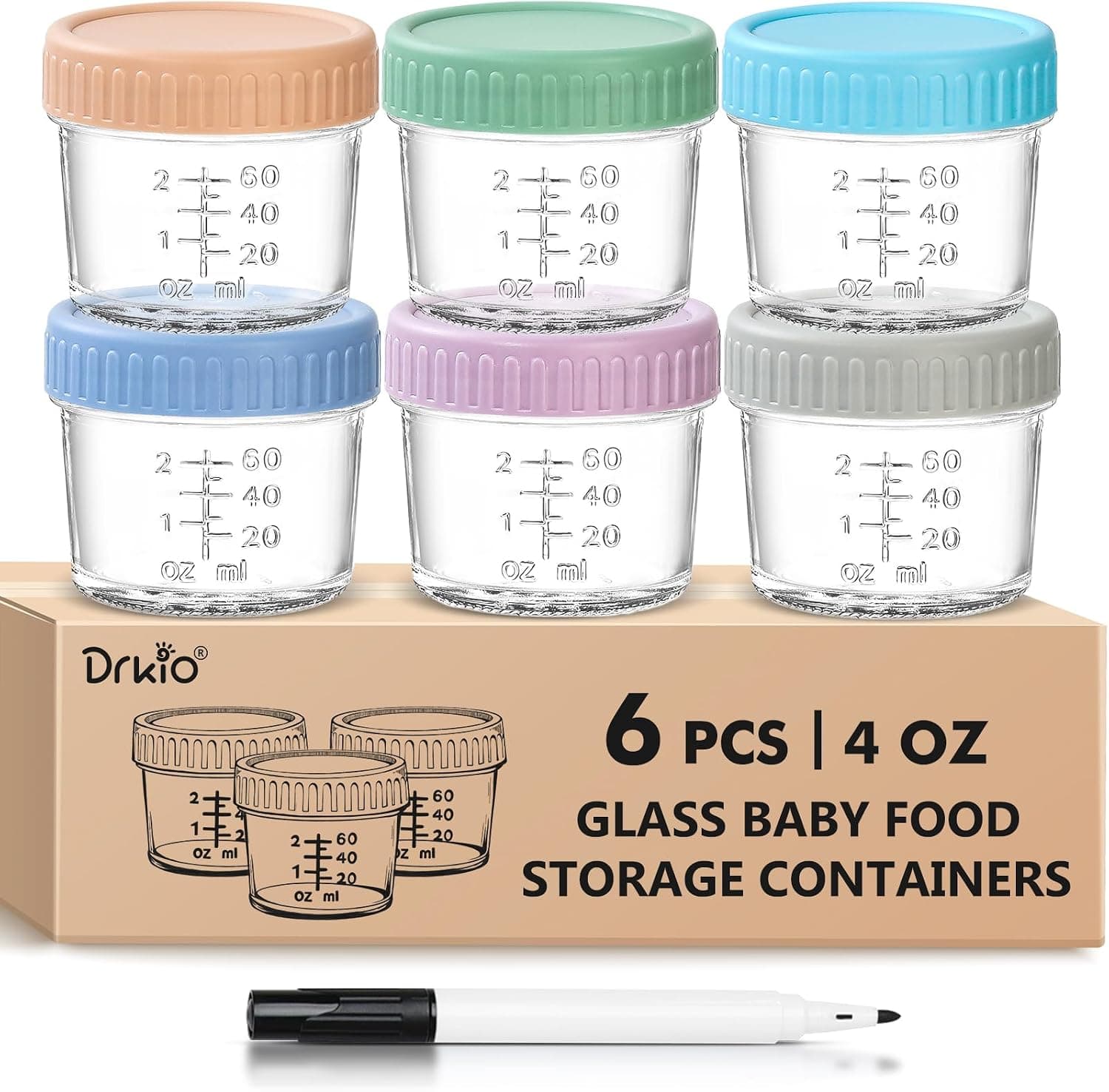 4 boxes of 6 pcs Baby Food Storage Containers 4 Oz Small Glass Jars with Lids