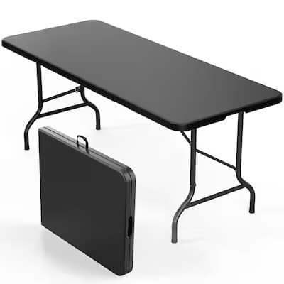 6FT Black Plastic Collapsible Long Tables for Party Camping Banquet Craft Dining Wedding