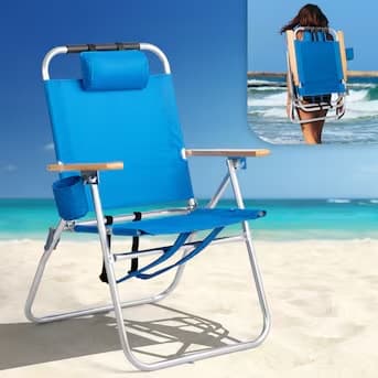 2 PACK 17-in Aluminum Backpack Beach Chair with Adjustable Straps 3-Position Reclining Cup Holder