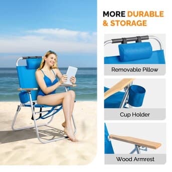 2 PACK 17-in Aluminum Backpack Beach Chair with Adjustable Straps 3-Position Reclining Cup Holder — photo 2