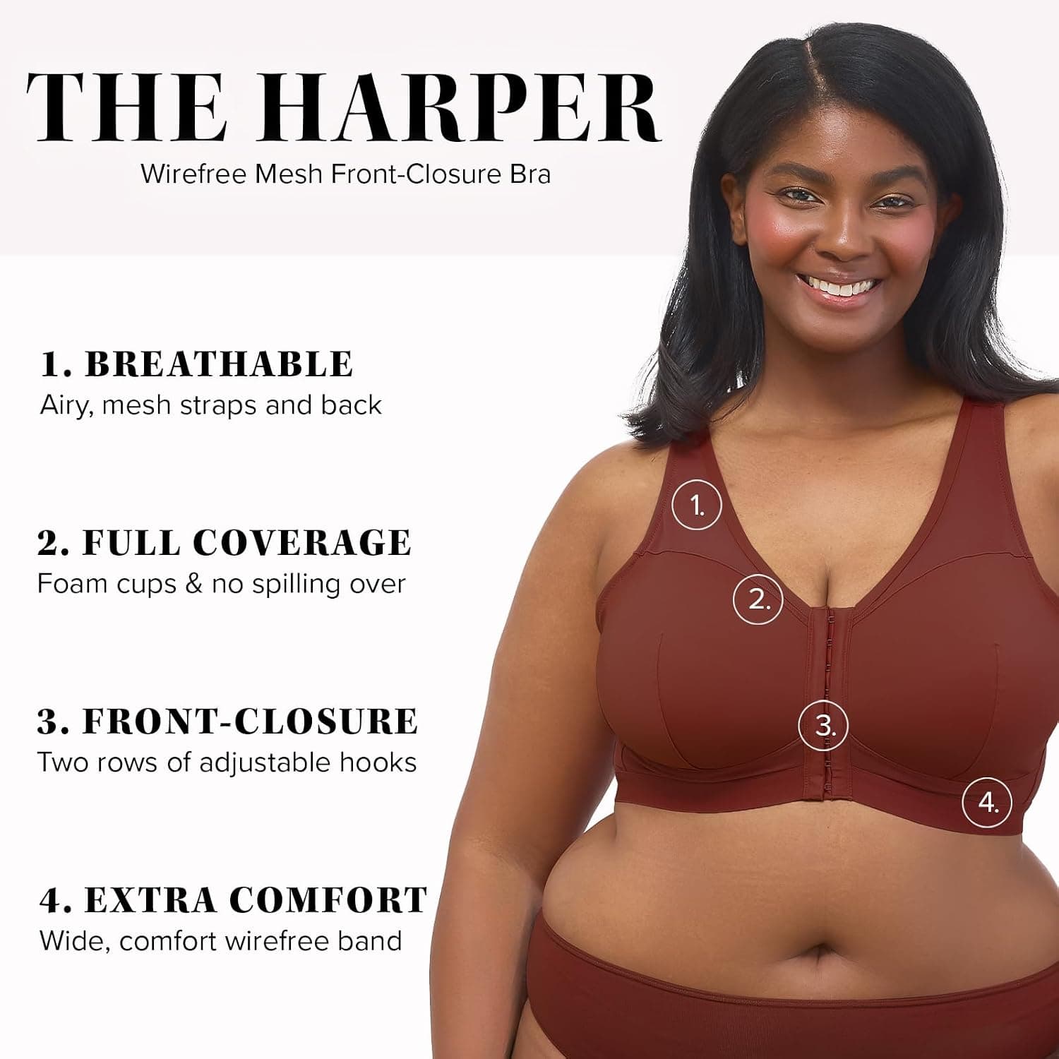 Leading Lady, Harper, Wireless Bra For Women, Front-Closure, Mesh Straps, Foam Cups — photo 3