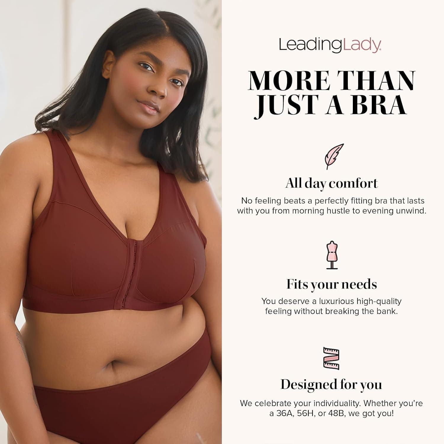 Leading Lady, Harper, Wireless Bra For Women, Front-Closure, Mesh Straps, Foam Cups — photo 2