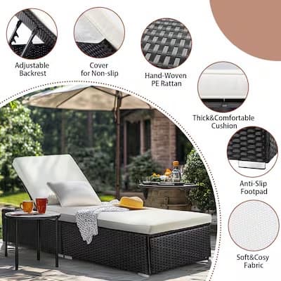Wicker Adjustable Outdoor Patio Chaise Lounge with Cushion — photo 2