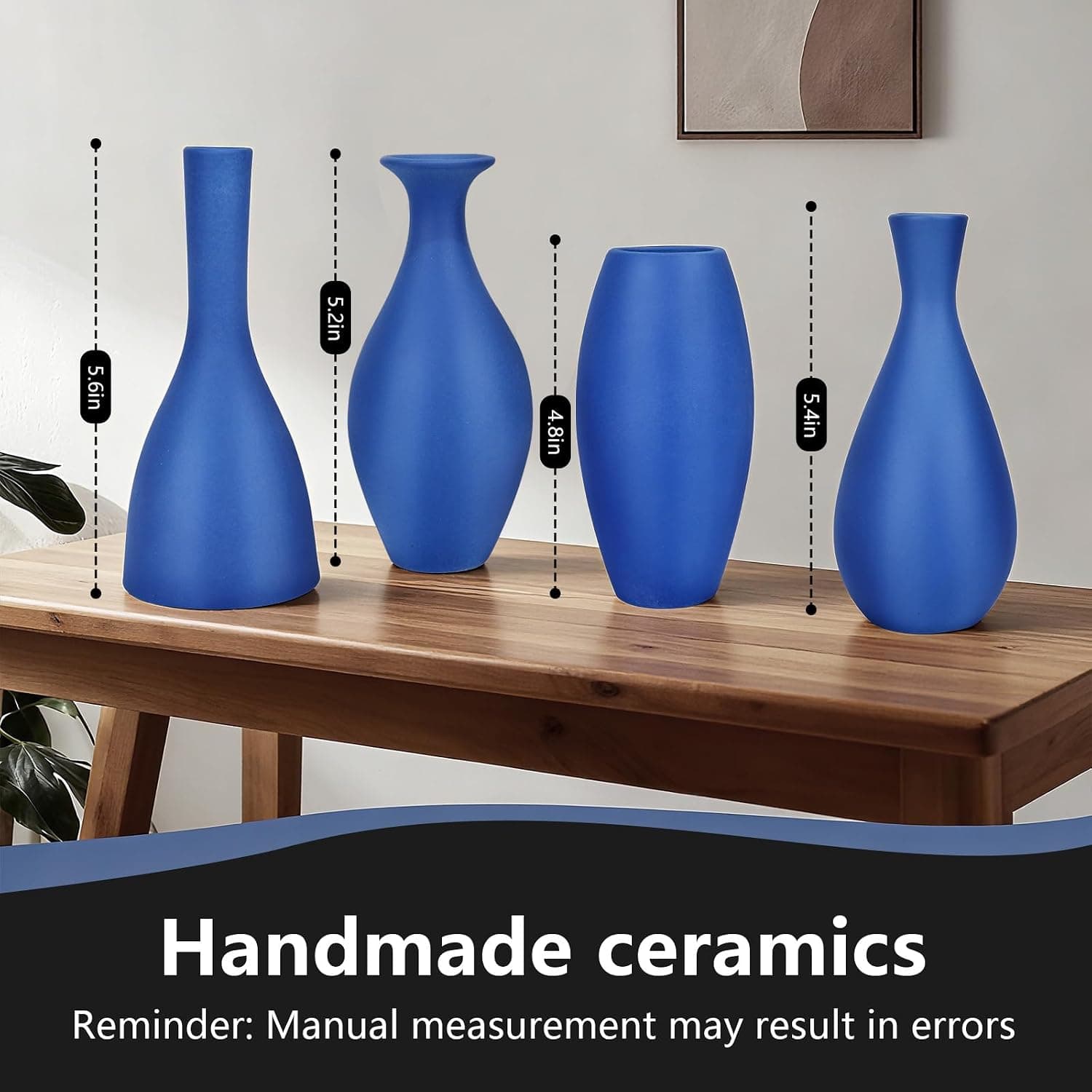Matte Blue Ceramic Vase 4 Piece Set, Navy Blue Vase for Rustic Modern Home Decor — photo 2