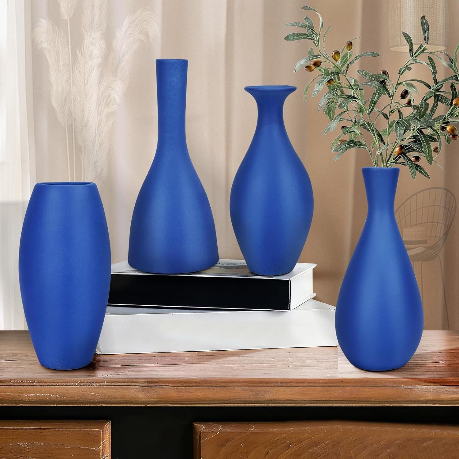 Matte Blue Ceramic Vase 4 Piece Set, Navy Blue Vase for Rustic Modern Home Decor — photo 3