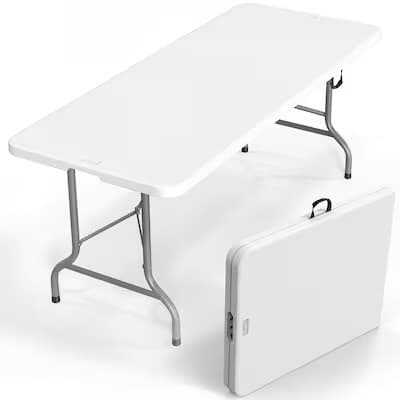 6 Foot Rectangular Plastic Folding Table with Carrying Handle for Indoor Outdoor