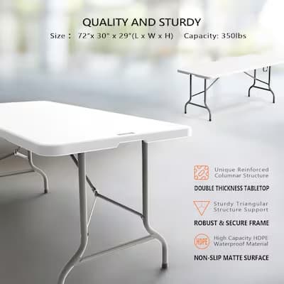 6 Foot Rectangular Plastic Folding Table with Carrying Handle for Indoor Outdoor — photo 2