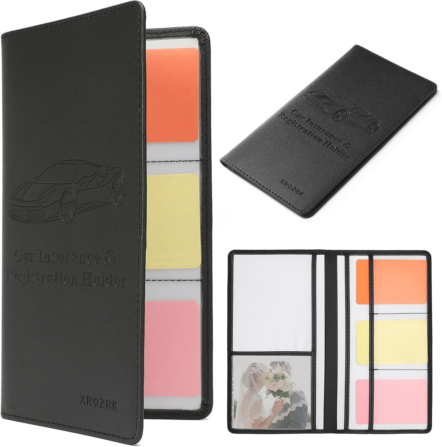 (2 Pack) Premium Car Registration & Insurance Card Holder with Magnetic Closure & Clear Pockets